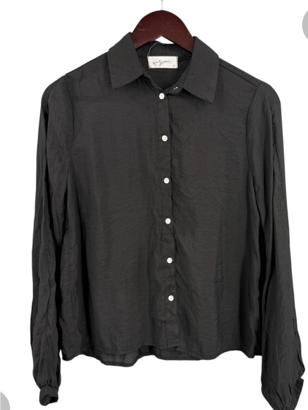 Carly Jean Los Angeles Black Sheer Button-Front Blouse